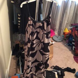 Black dress with tan flower print